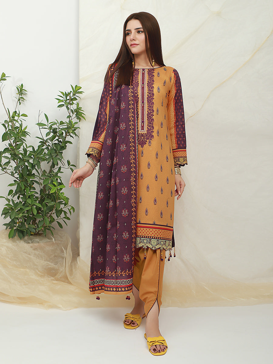 ACE 12001 (S21) Unstitched Orange Embroidered Lawn 3 Piece