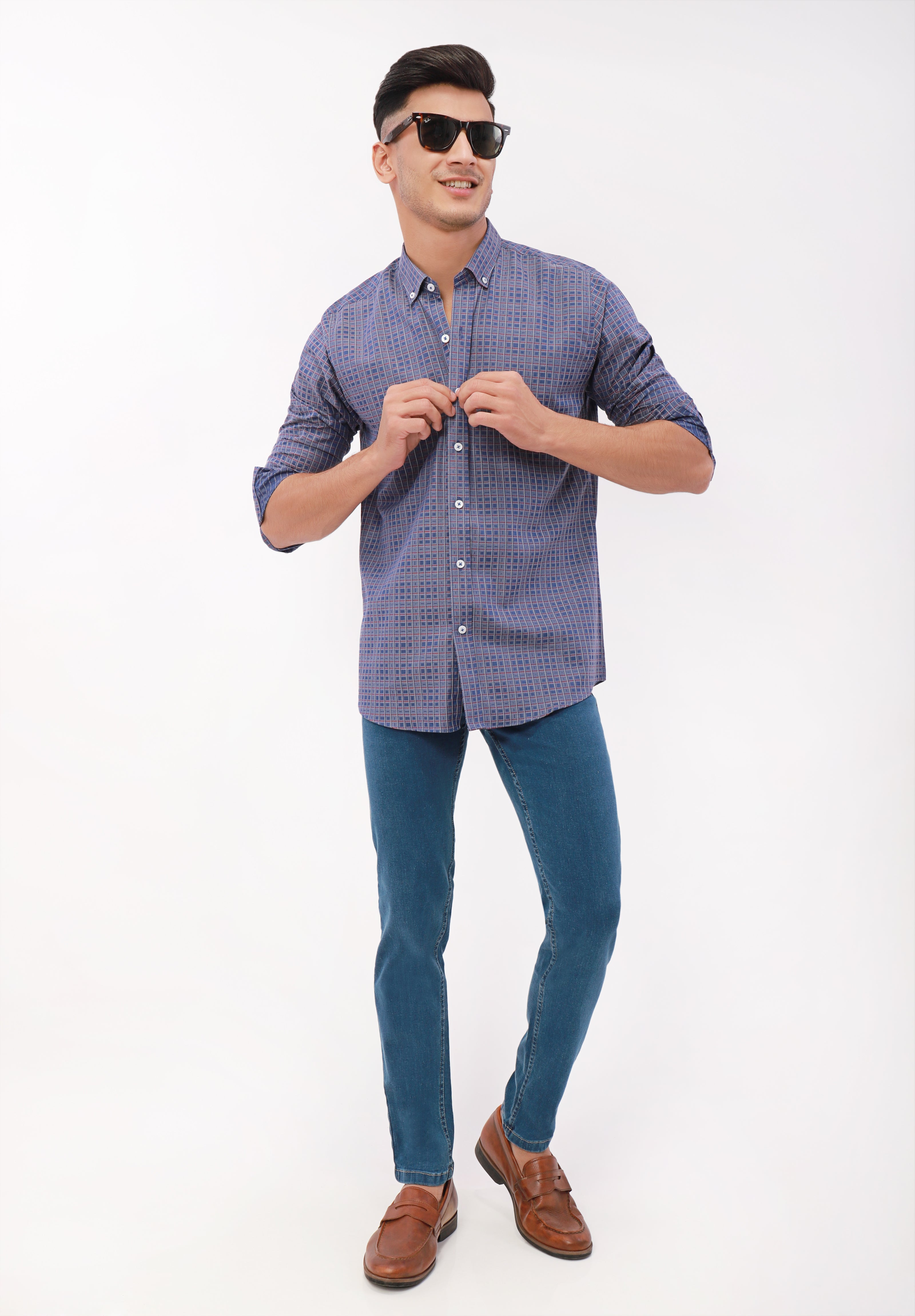 Men's Blue Full Sleeve Casual Shirt - AMCS21-007