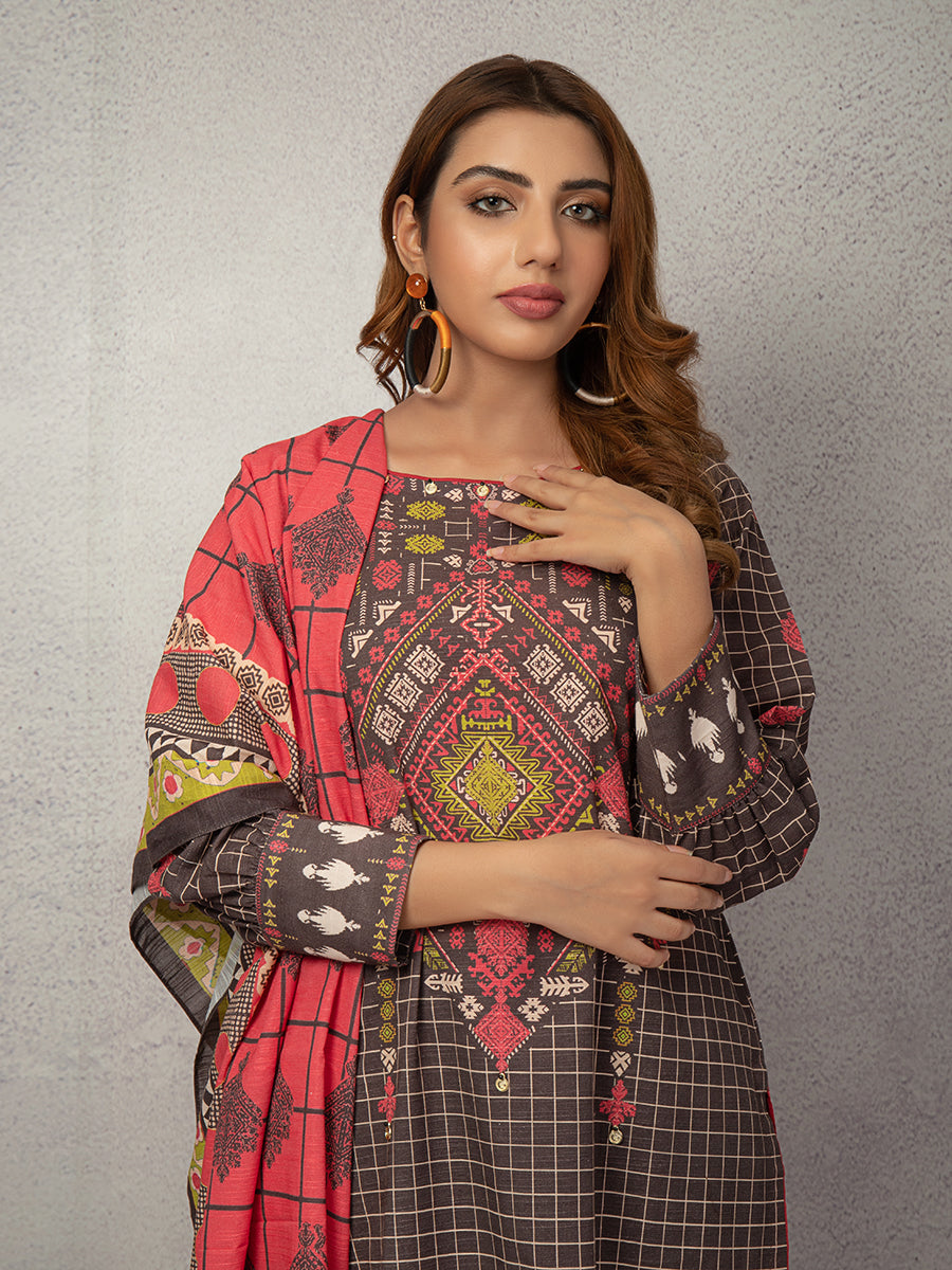 Unstitched 2Pc Printed Khaddar Shirt Dupatta - ACE 12126A (W21)