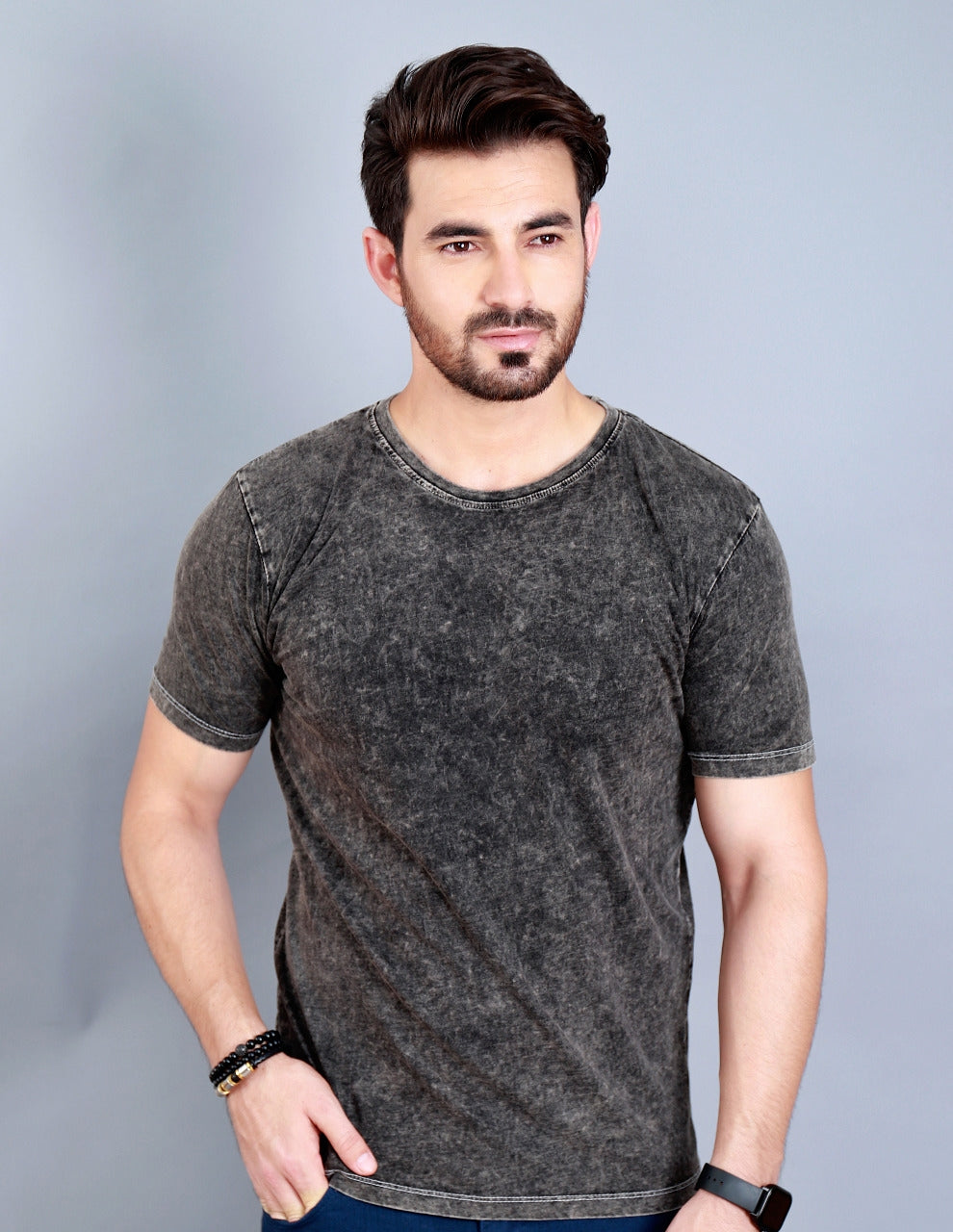 Men's Charcoal Round Neck Half Sleeve T-Shirt - ACE 44001 (S20)